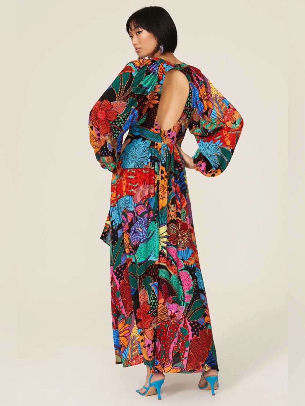 FARM Rio Cool Leopards Open Back Maxi Dress Jungle Print V-Neck Size Small - Picture 2 of 12